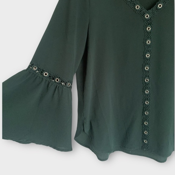 Grey & Gray Eyelet Bell Sleeve Blouse - Picture 3 of 7